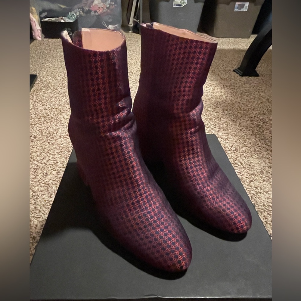 J Crew Chucky Heel Maya Boots Red & Blue - Picture 2 of 5
